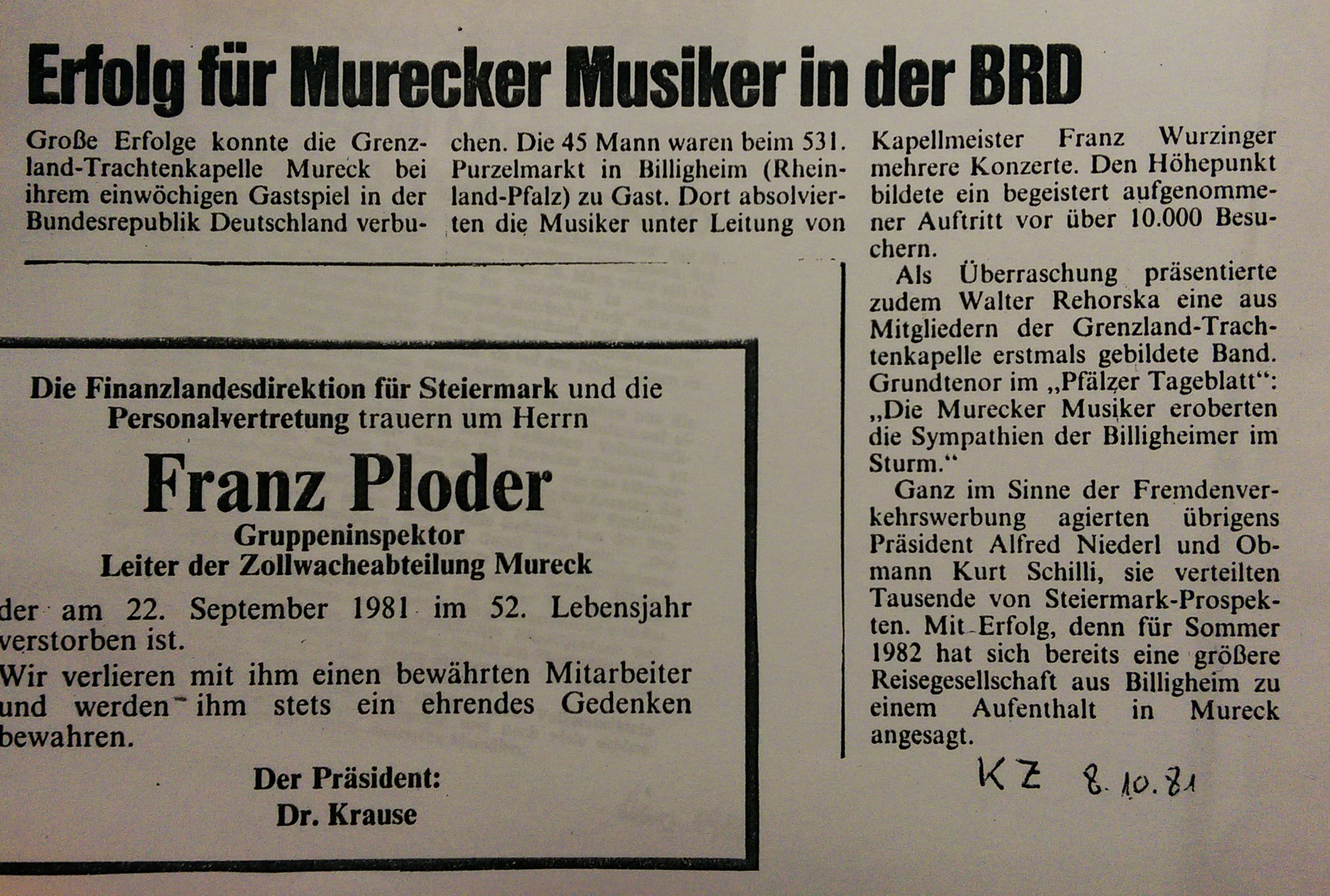 1981_10_08 Kleine Zeitung BRD Gastspiel